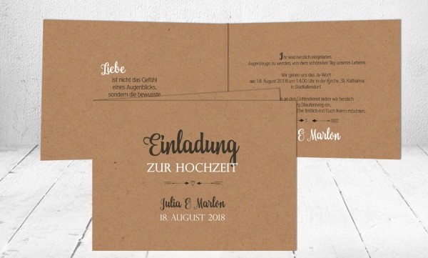 Hochzeitseinladungen Kraftpapier Kartenveredelung Premium Kartenpapier 400 G M Gratis Briefumschlage Gratis Format Din A6 10 X 15 Cm Gratis Gestaltungsservice Gratis